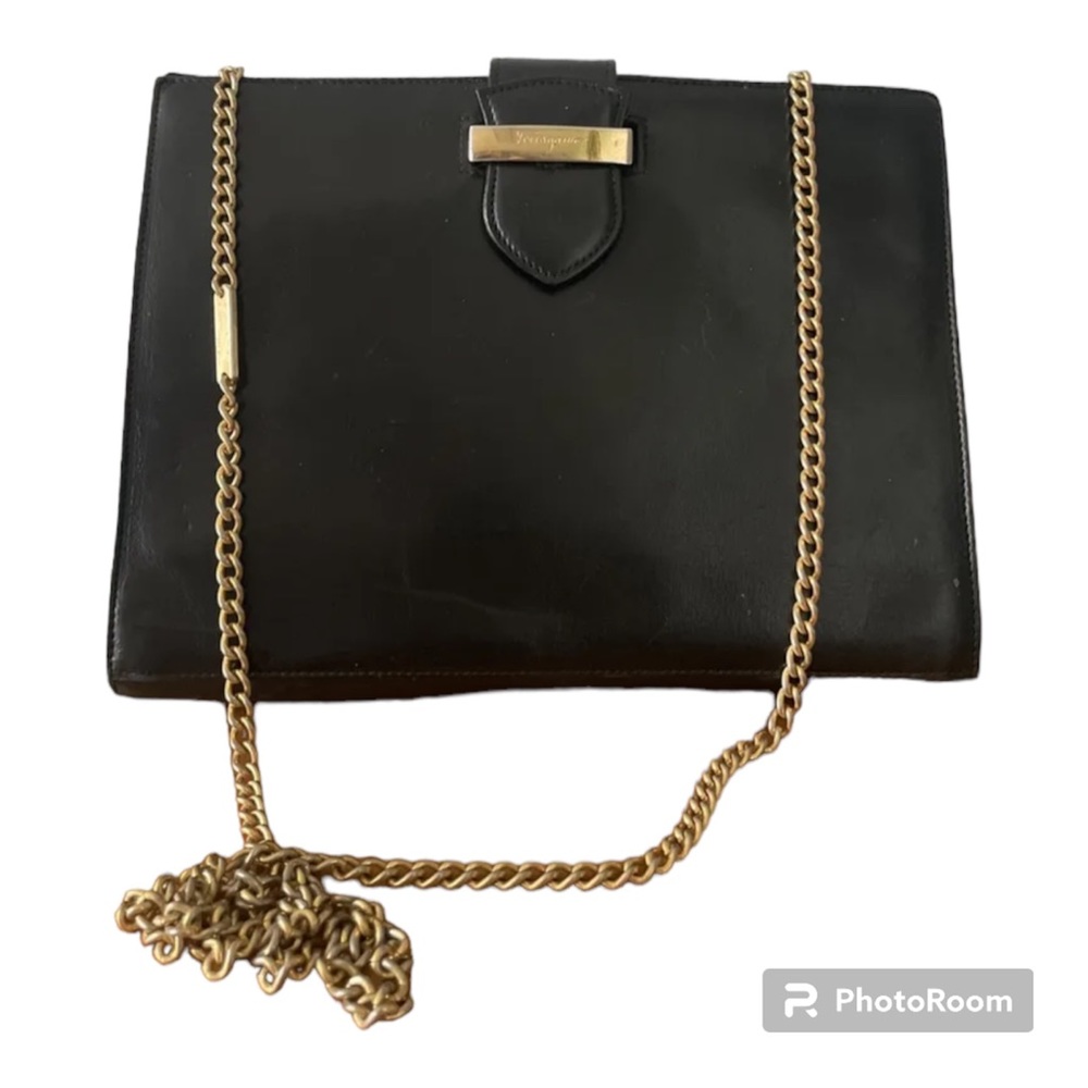 Salvatore Ferragamo black chain leather purse vintage